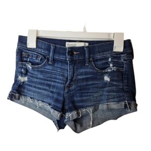 Abercrombie Fitch Annie Distressed Low Rise Y2K Micro Mini Shorts Denim Size 2